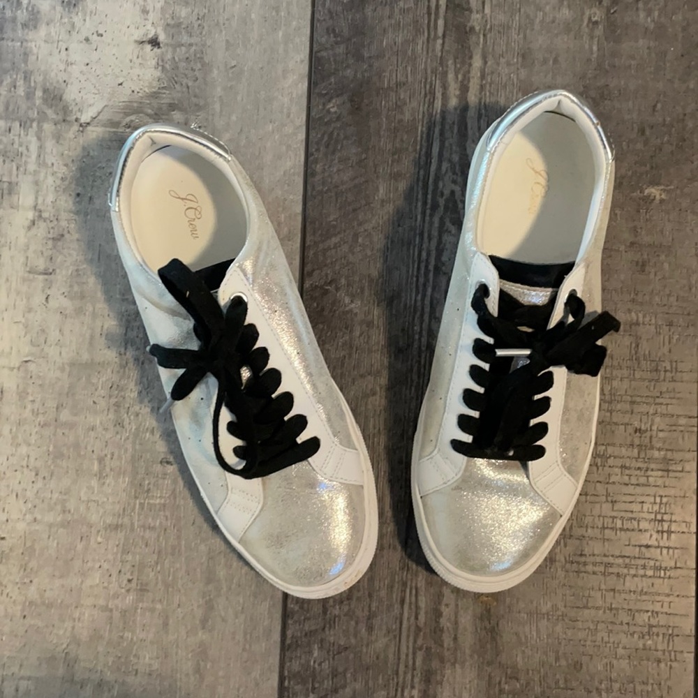 J. Crew Silver and White Sneakers